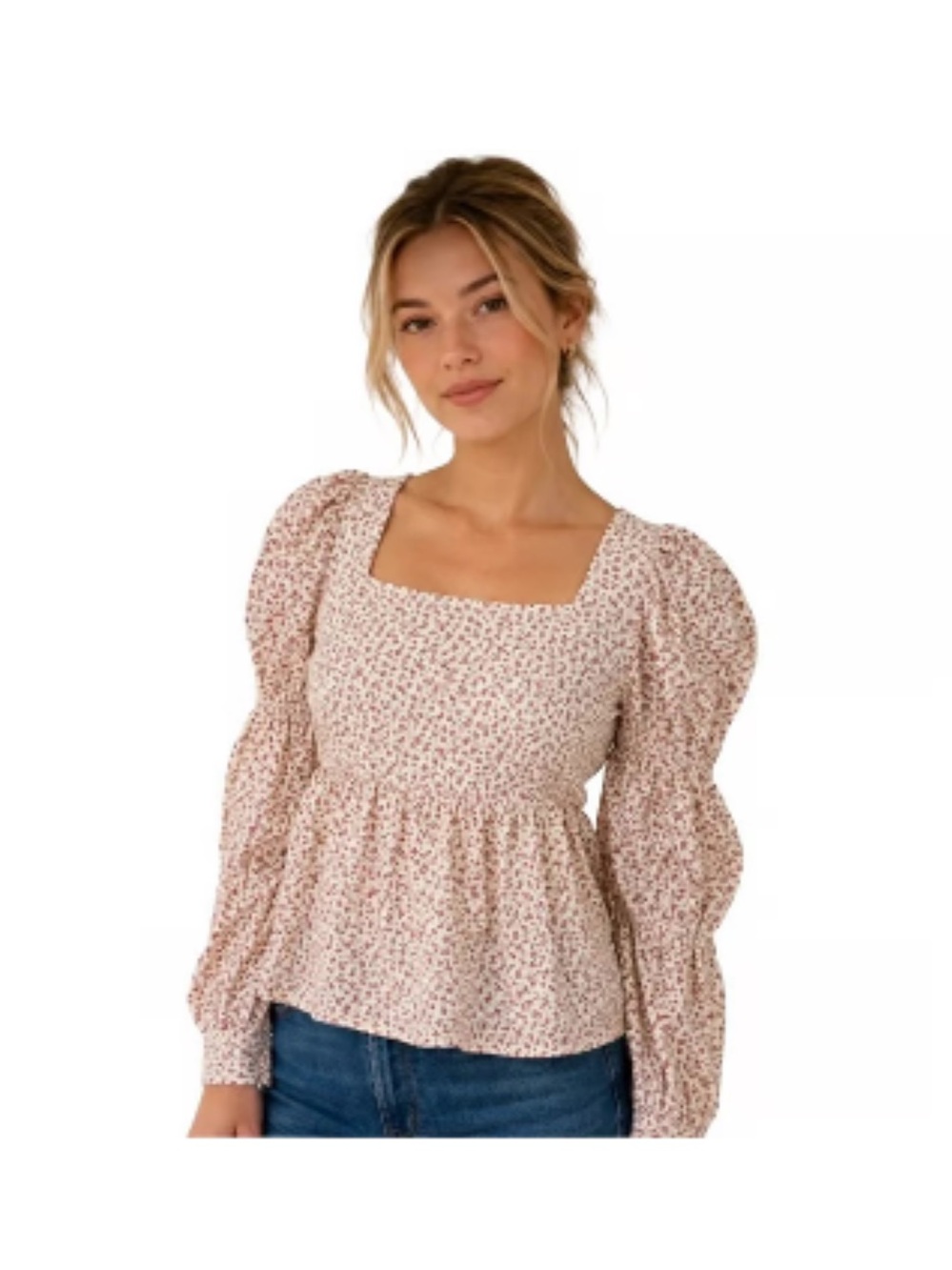 NWT Tuckernuck Hyacinth House White and Pink Clemons Long Sleeve Puff Blouse XS